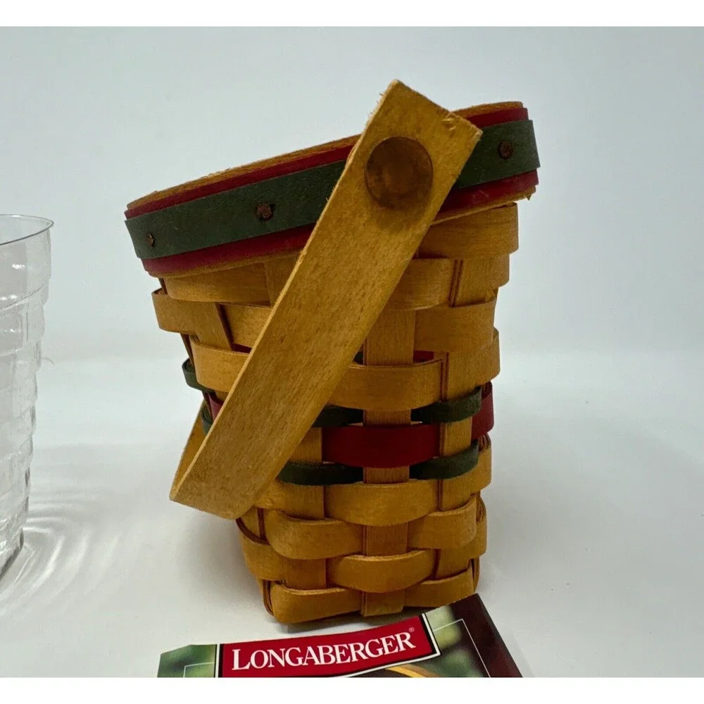 Longaberger 1998 Little Joy Basket Set - Berry Red Stripe + Protector